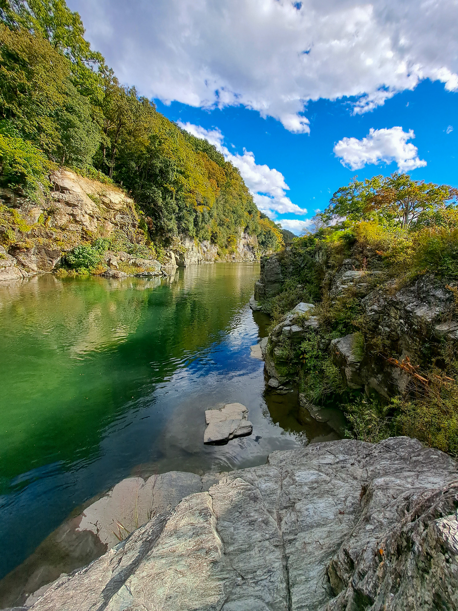 Grüne Schlucht mit klarem Fluss